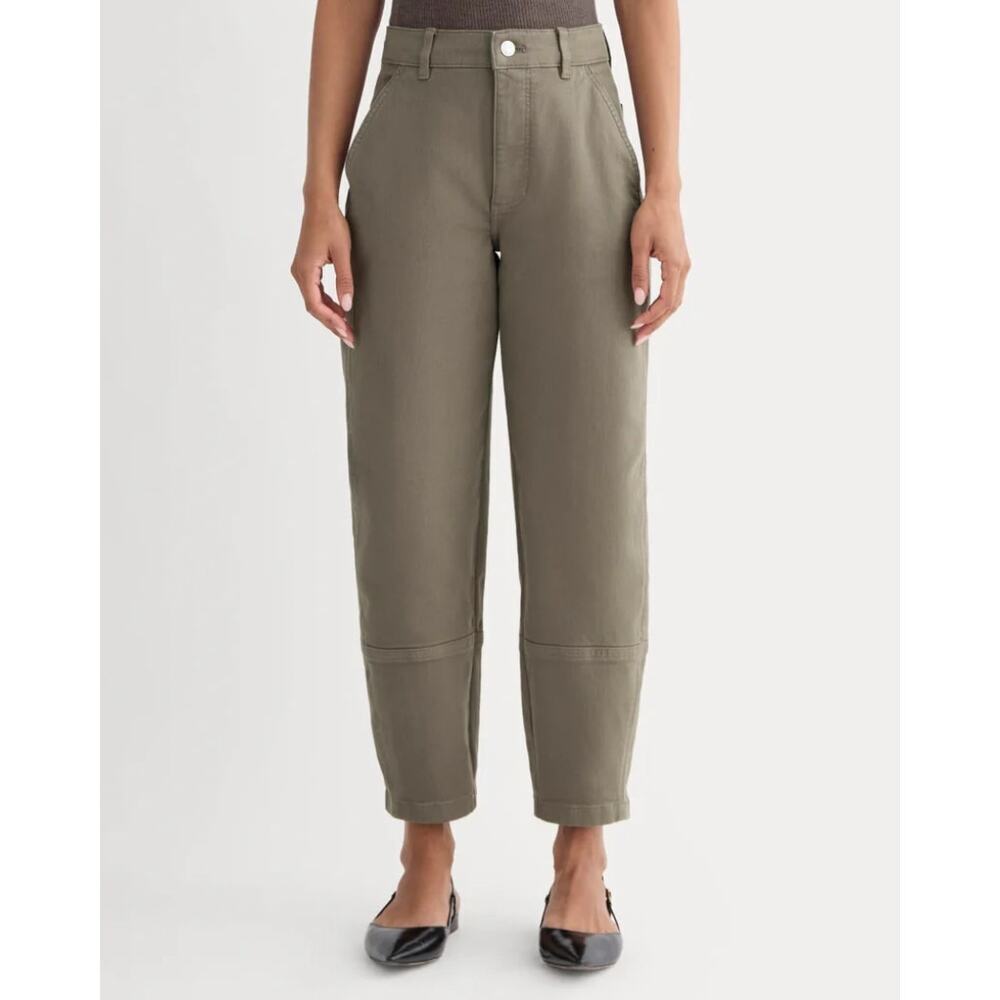 Everlane The Utility Barrel Pants Green High Waist Cotton Relaxed Womens Size 2